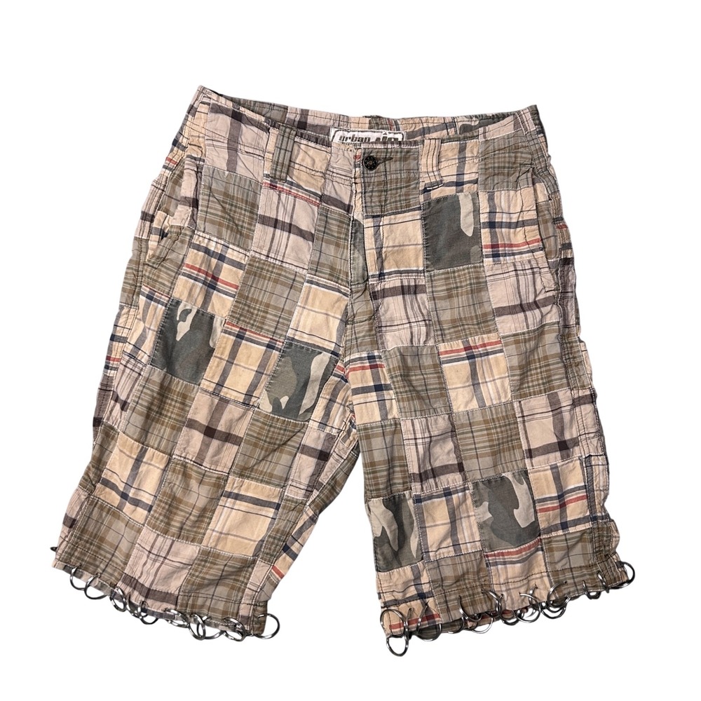 Urban Pipeline Mens‎ Y2K Grunge Skater Patchwork Cargo Shorts/Jorts